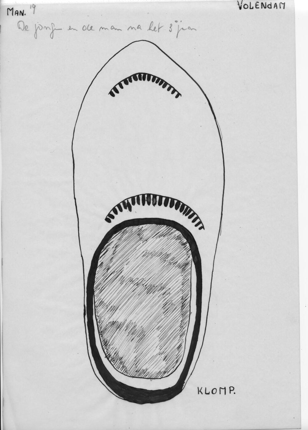 Tekening van een mannenklomp, Volendam