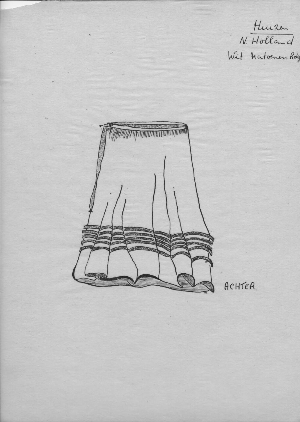 Tekening van een witte katoenen rokje, Huizen
