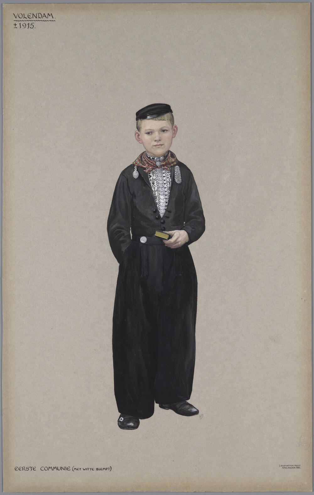 Jongen tijdens Eerste Communie, Volendam circa 1915