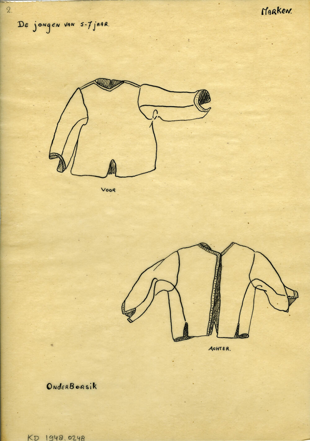 Tekening van een onderborsik, Marken