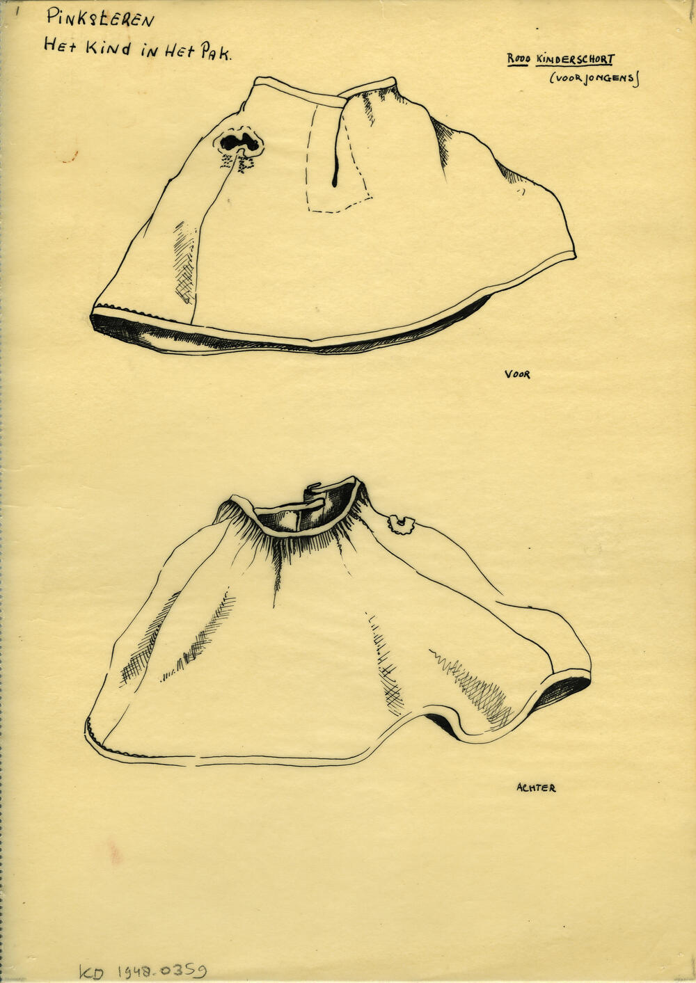 Tekening van een rood kinderschort, Marken