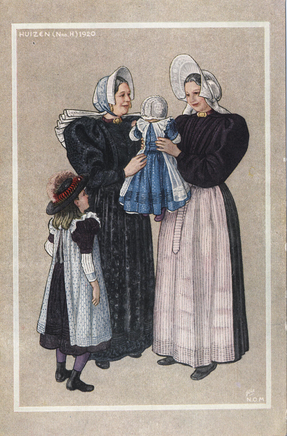 Vrouwen en kinderen in dracht, Huizen circa 1920