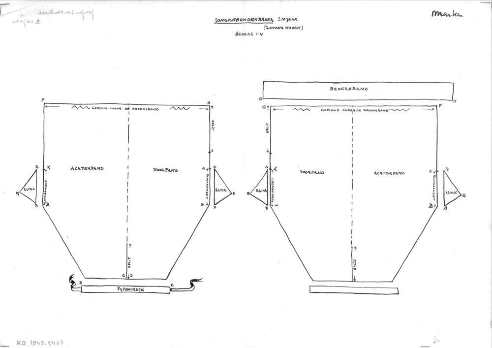 Patroontekening van een jongensonderbroek, Marken