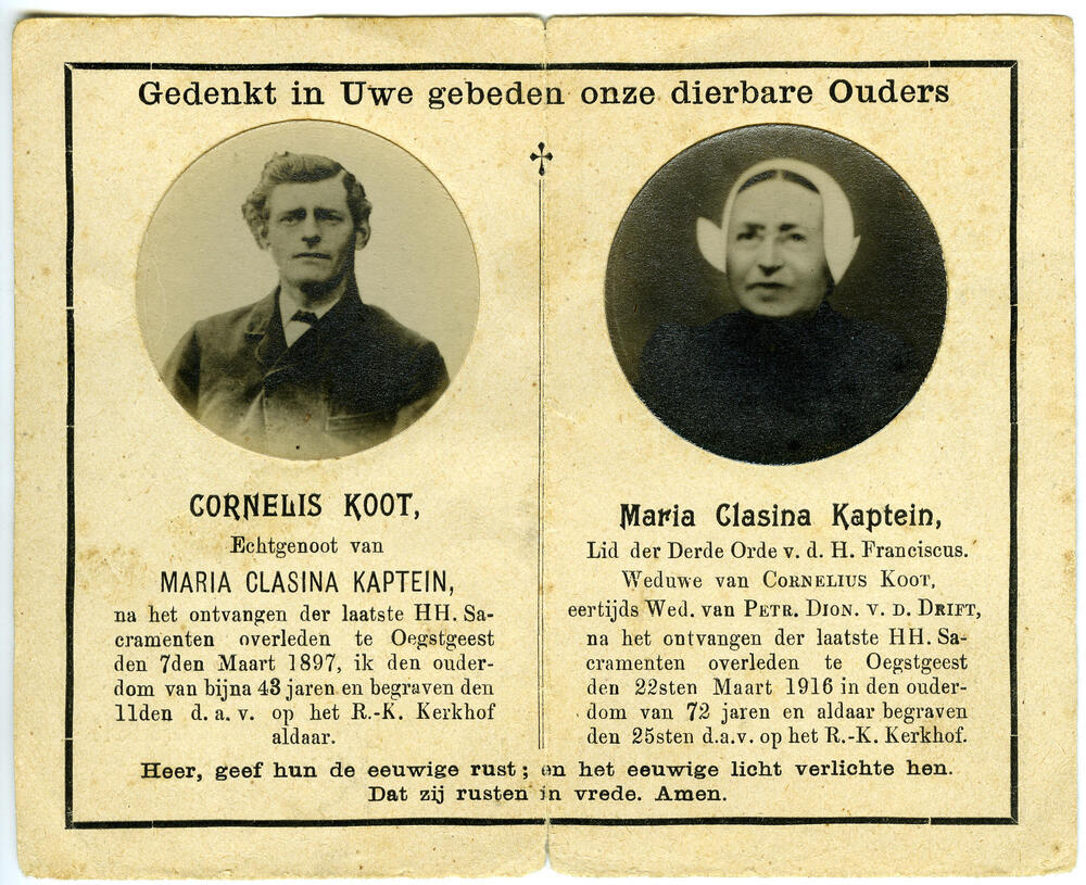 Bidprentje van Cornelus Koot en Maria Clasina Kaptein, 1916
