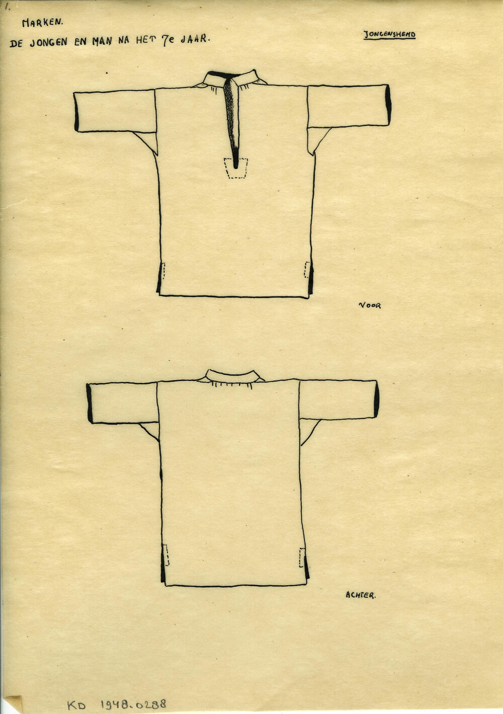 Tekening van een hemd, Marken