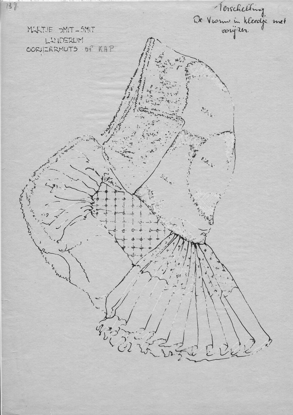 Tekening van een oorijzermuts, Terschelling