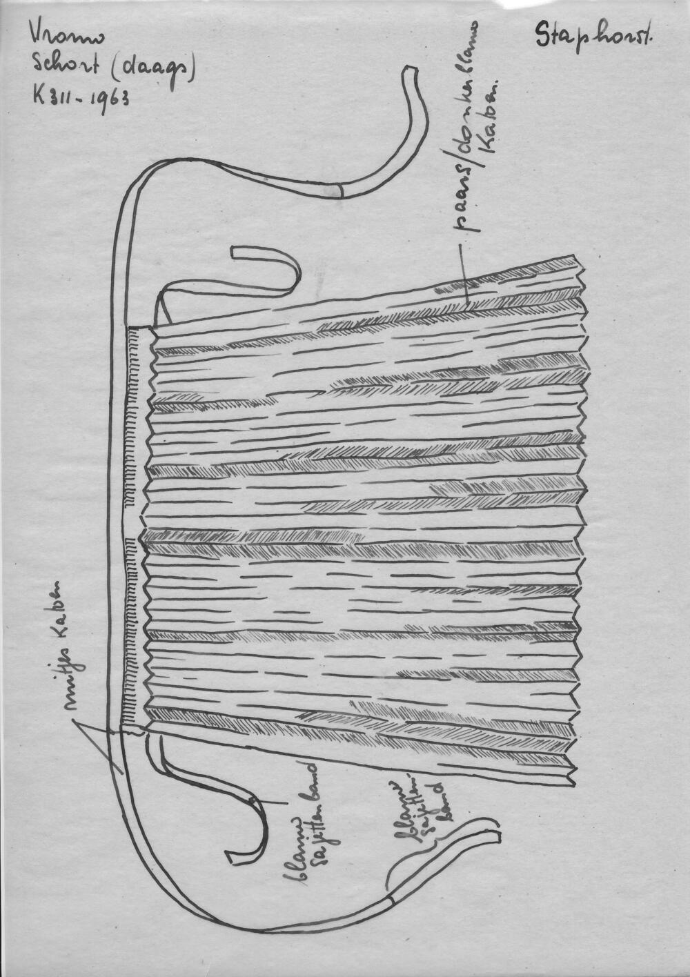 Tekening van een daags schort, Staphorst