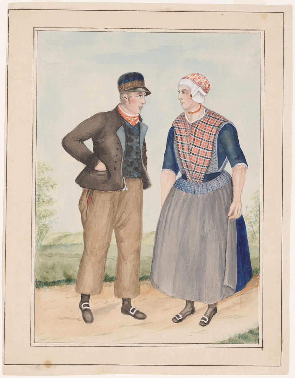 Man en vrouw in dracht, Noord-Veluwe