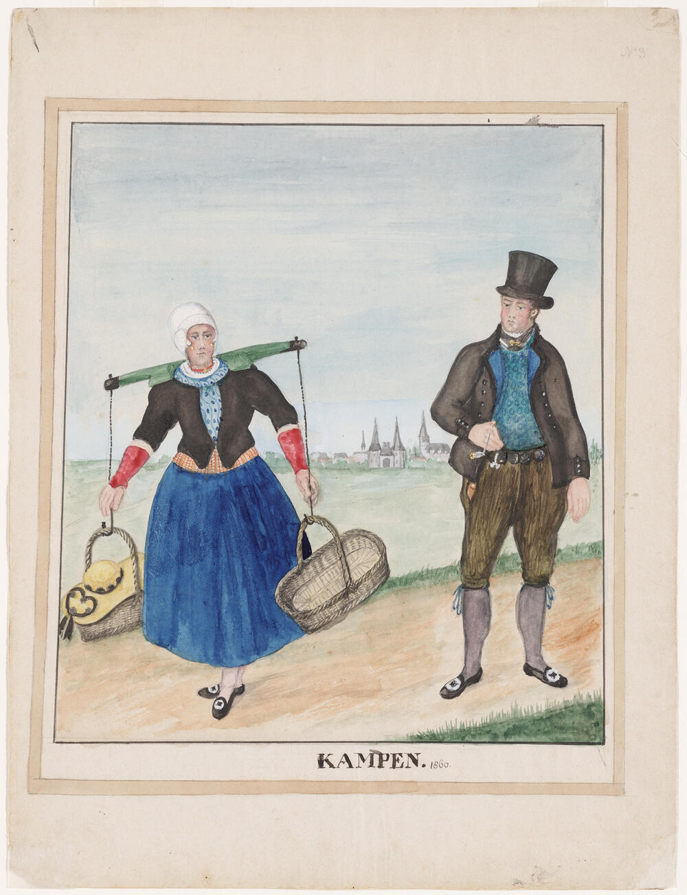 Vrouw en man in de dracht van Kampen, 1860