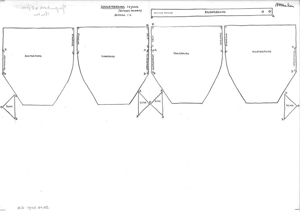 Patroontekening van een jongensbroek, Marken