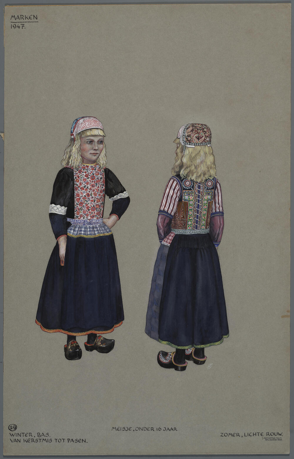 Twee meisjes in dracht, Marken 1947