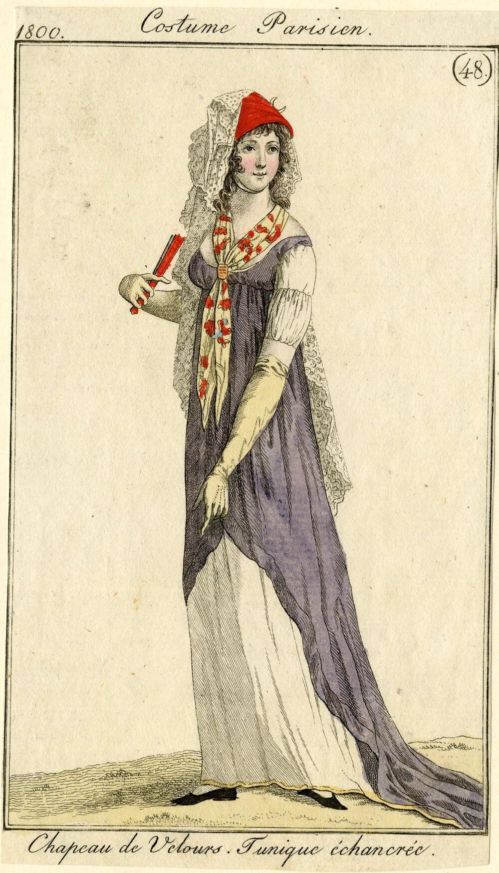 Costume Parisien 'Chapeau de Velours. tunique énchancrée'