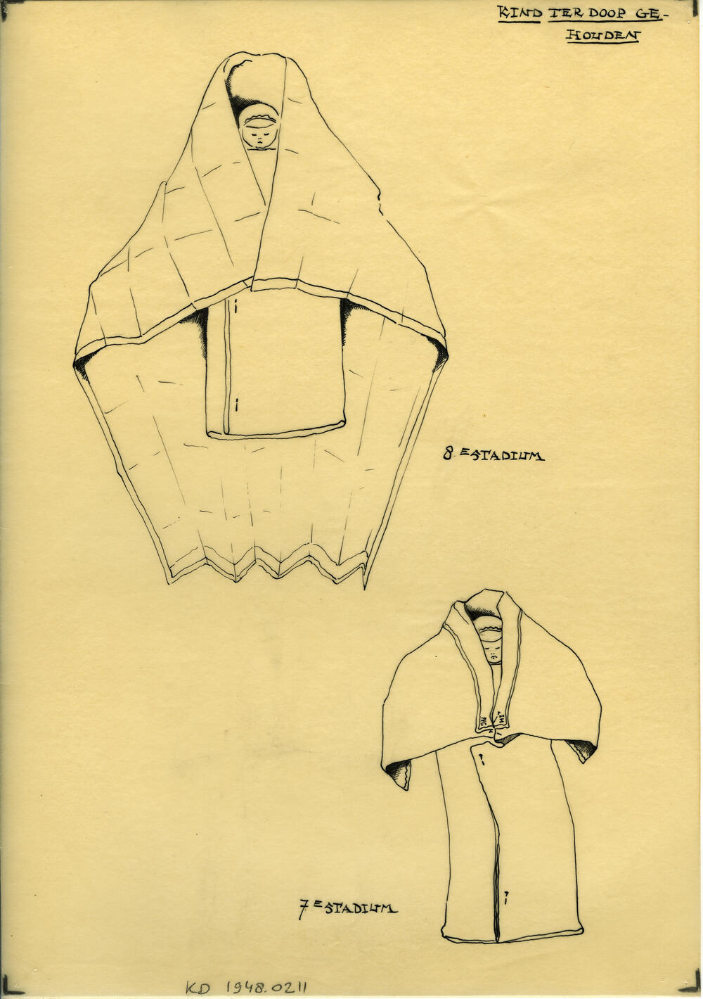 Tekening van zevende en achtste stadium doopkleding, Marken