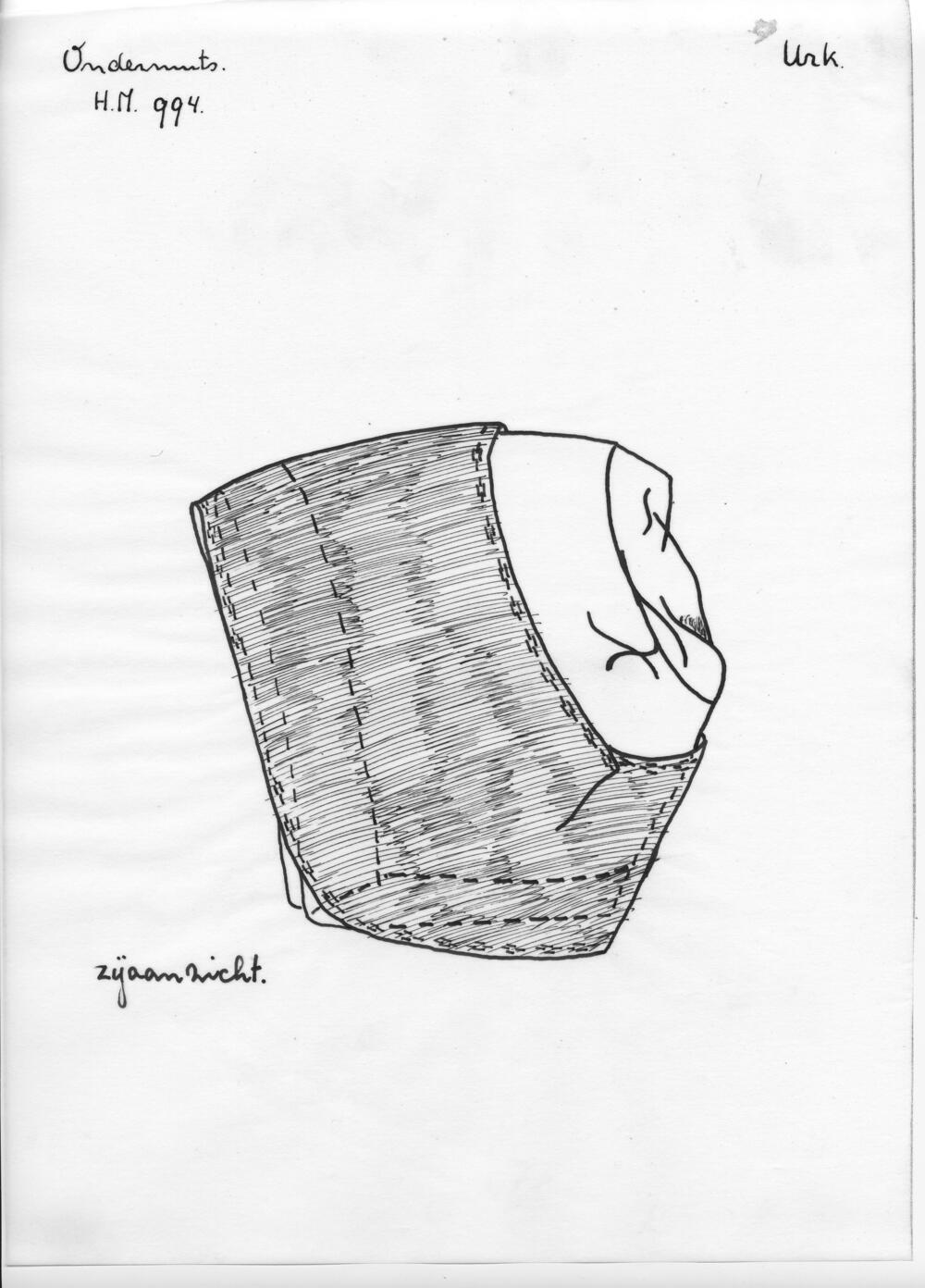 Tekening van een ondermuts, Urk