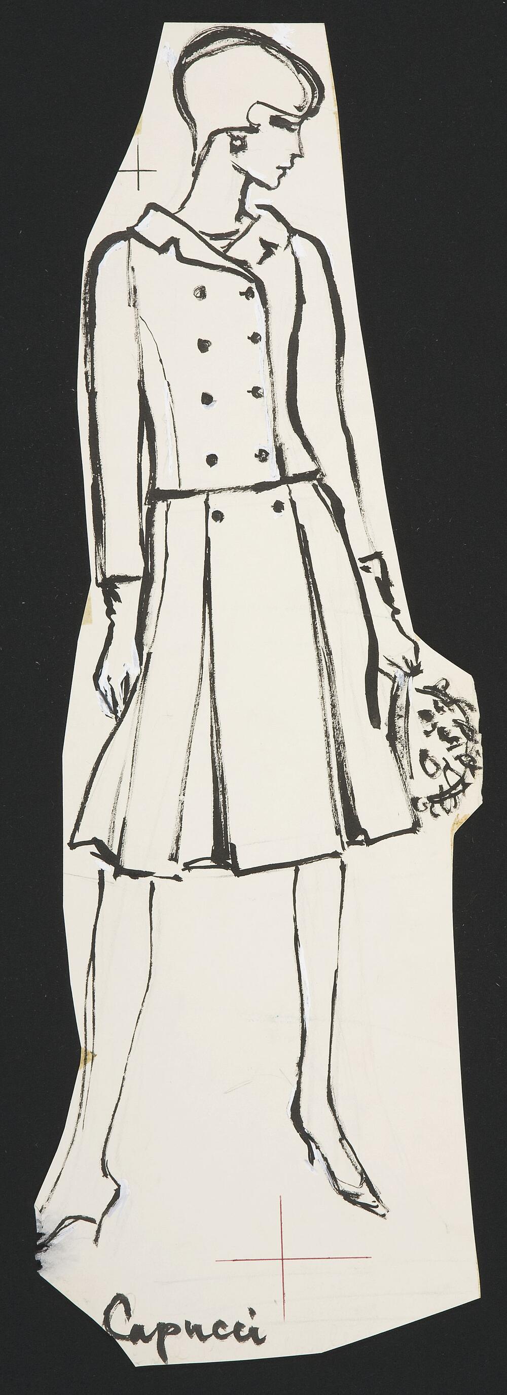 Modetekening van ensemble Capucci of Dior