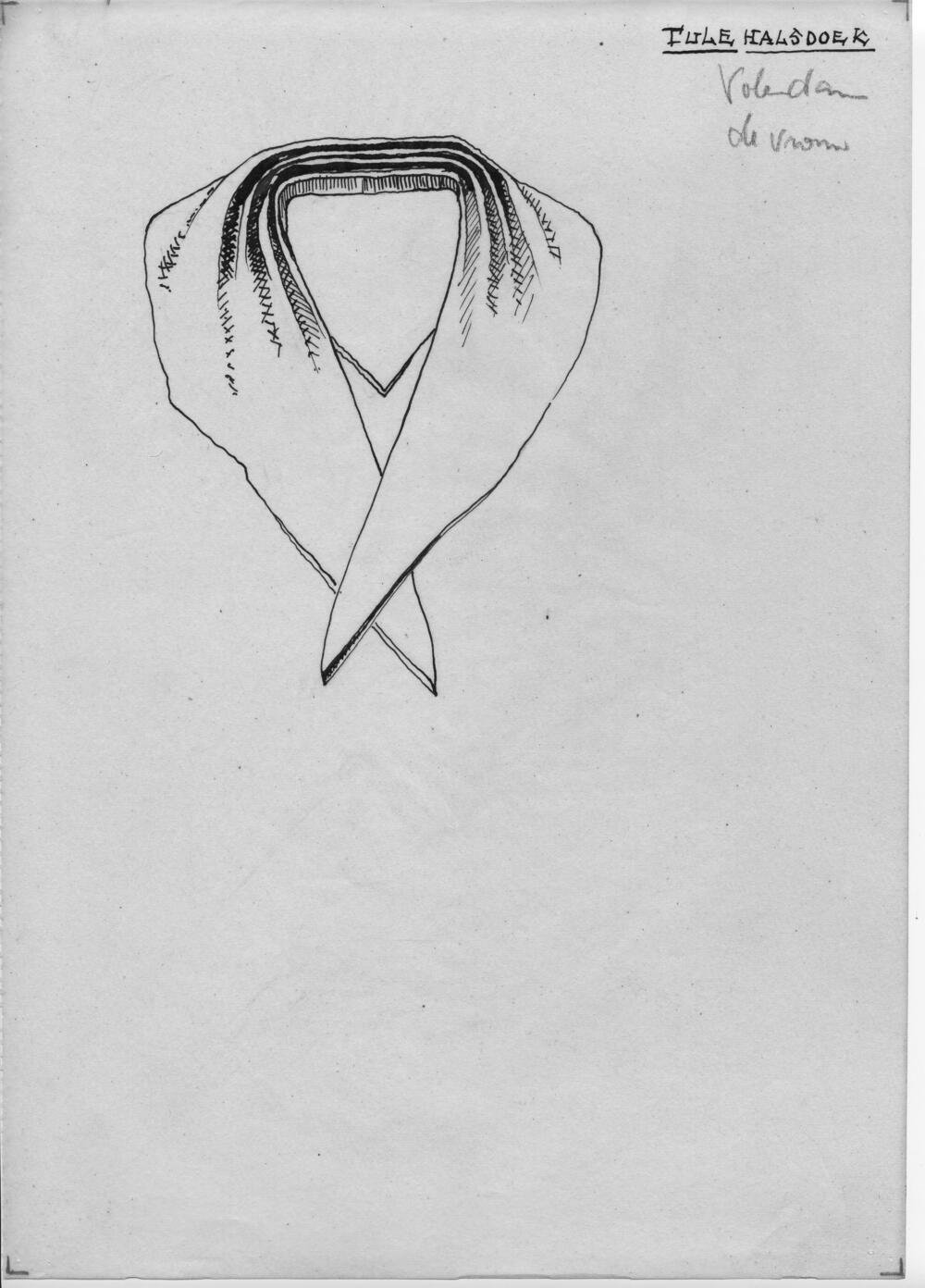Tekening van een tulen halsdoek, Volendam