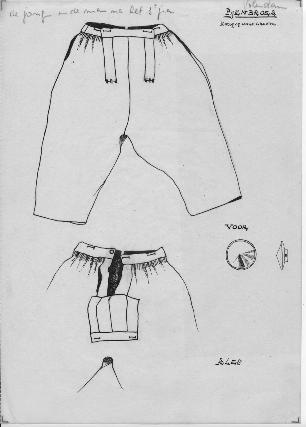 Tekening van een 'pijenbroek', Volendam