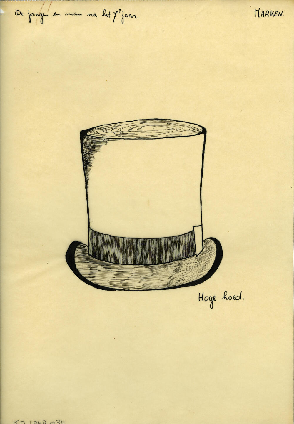 Tekening van een hoge hoed, Marken