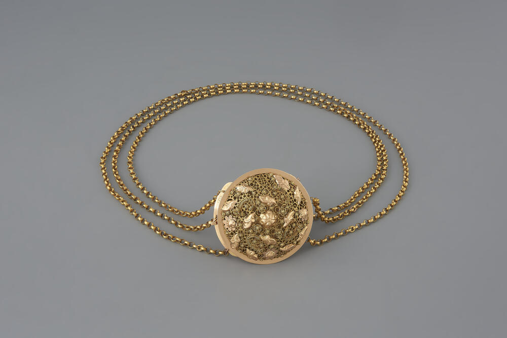 Gouden halsketting met slot, Drenthe, circa 1880