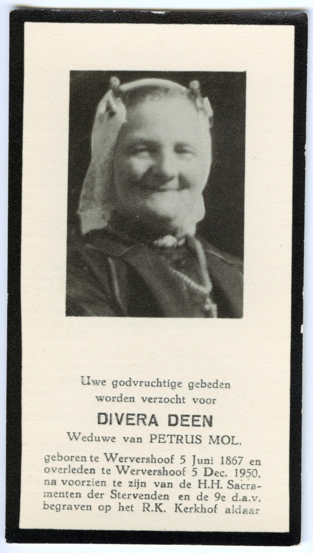 Bidprentje van Divera Deen, 1950