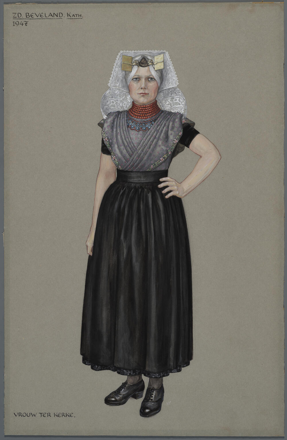 Vrouw in katholieke Zuid-Bevelandse dracht 1947