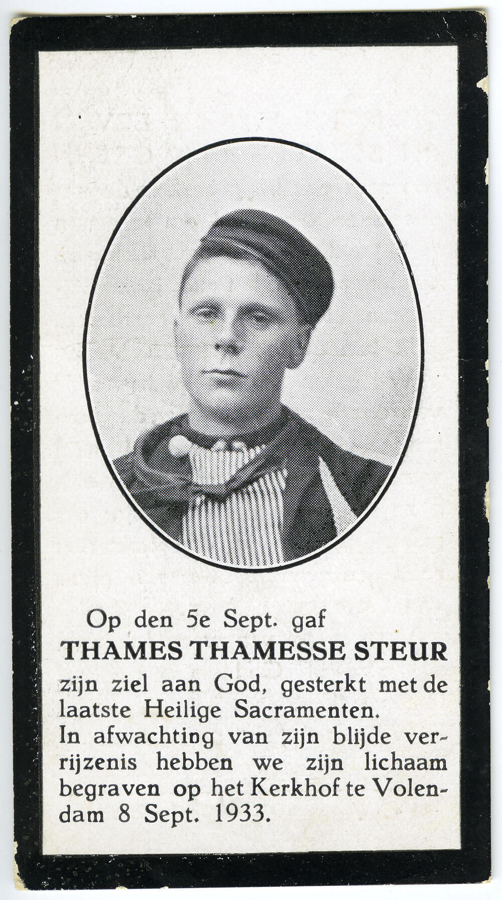 Bidprentje van Thames Thamesse Steur, 1933