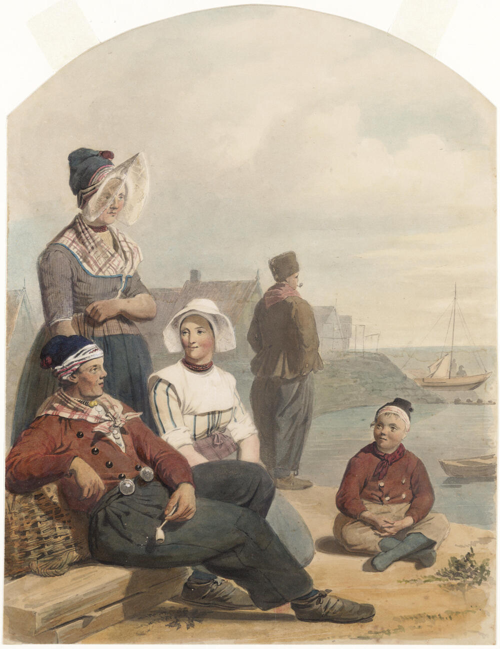 Groepje Volendammers bij de haven