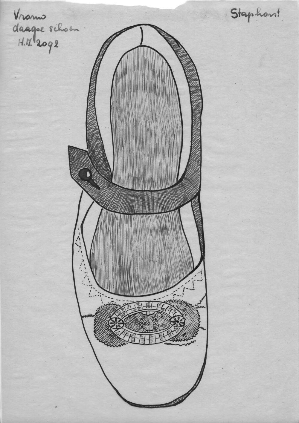 Tekening van een daagse schoen, Staphorst