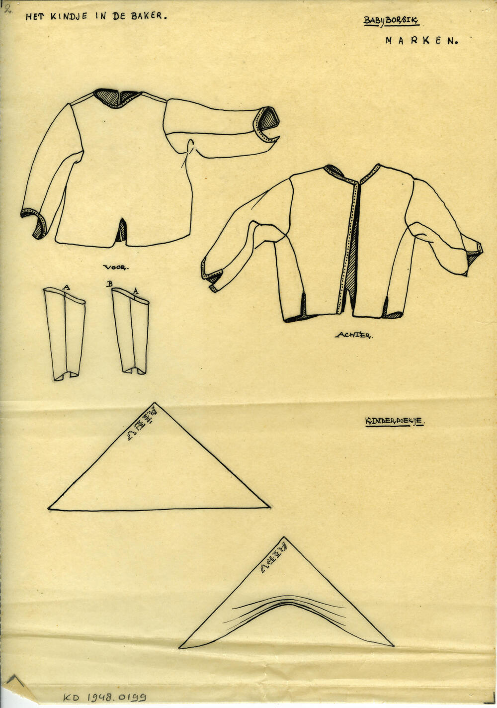 Tekening van babyborsik en kinderdoekje, Marken