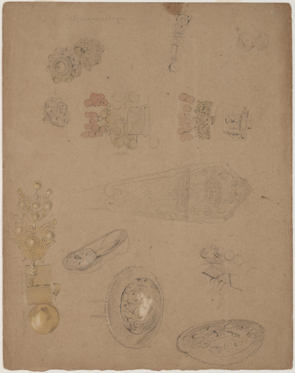 Detailtekening van sieraden, 's-Gravenpolder