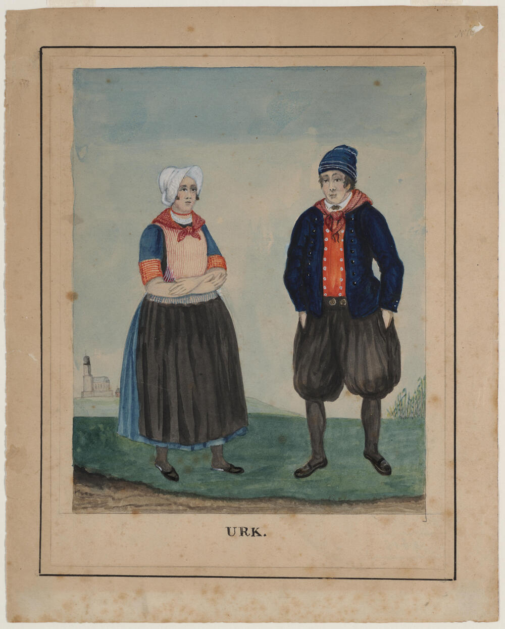 Vrouw en man in Urker dracht