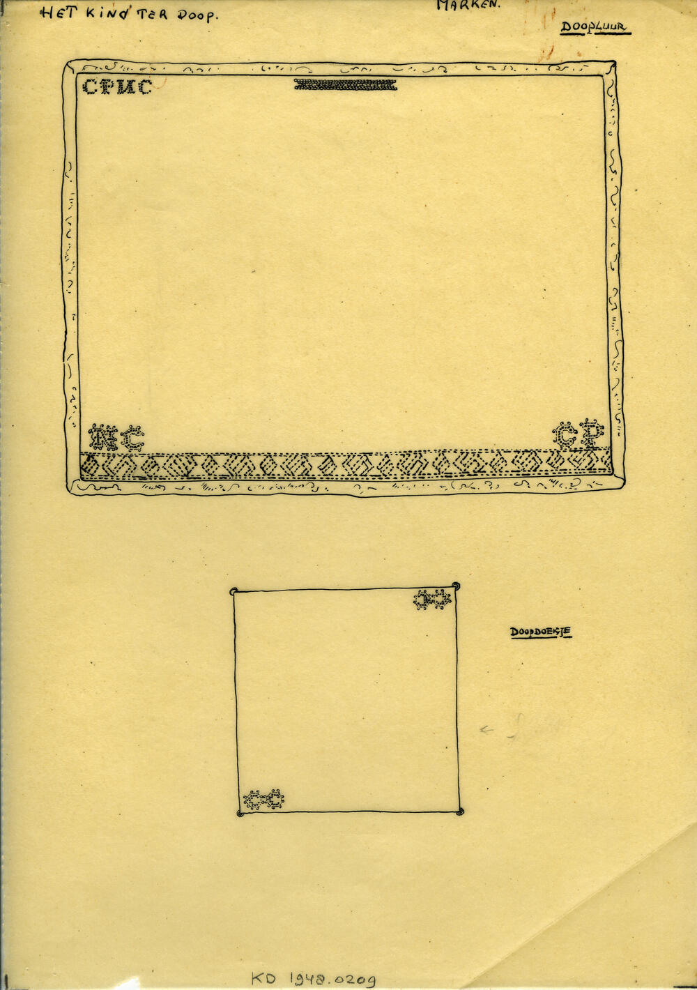Tekening van doopluur en -doekje, Marken
