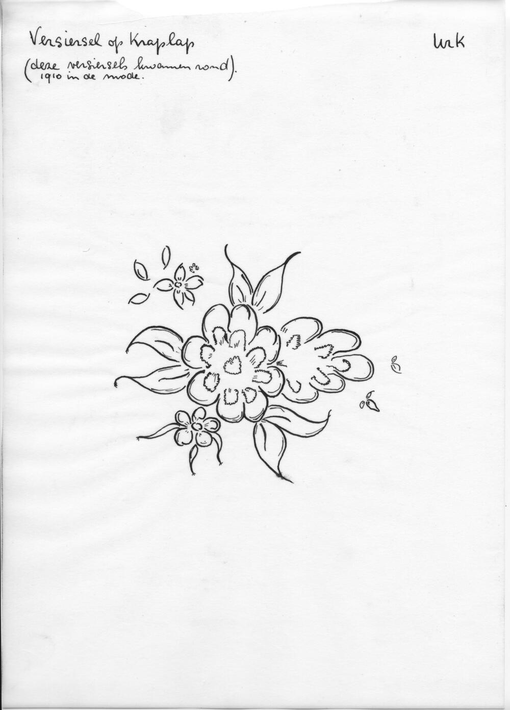 Tekening van een versiersel voor kraplappen, Urk