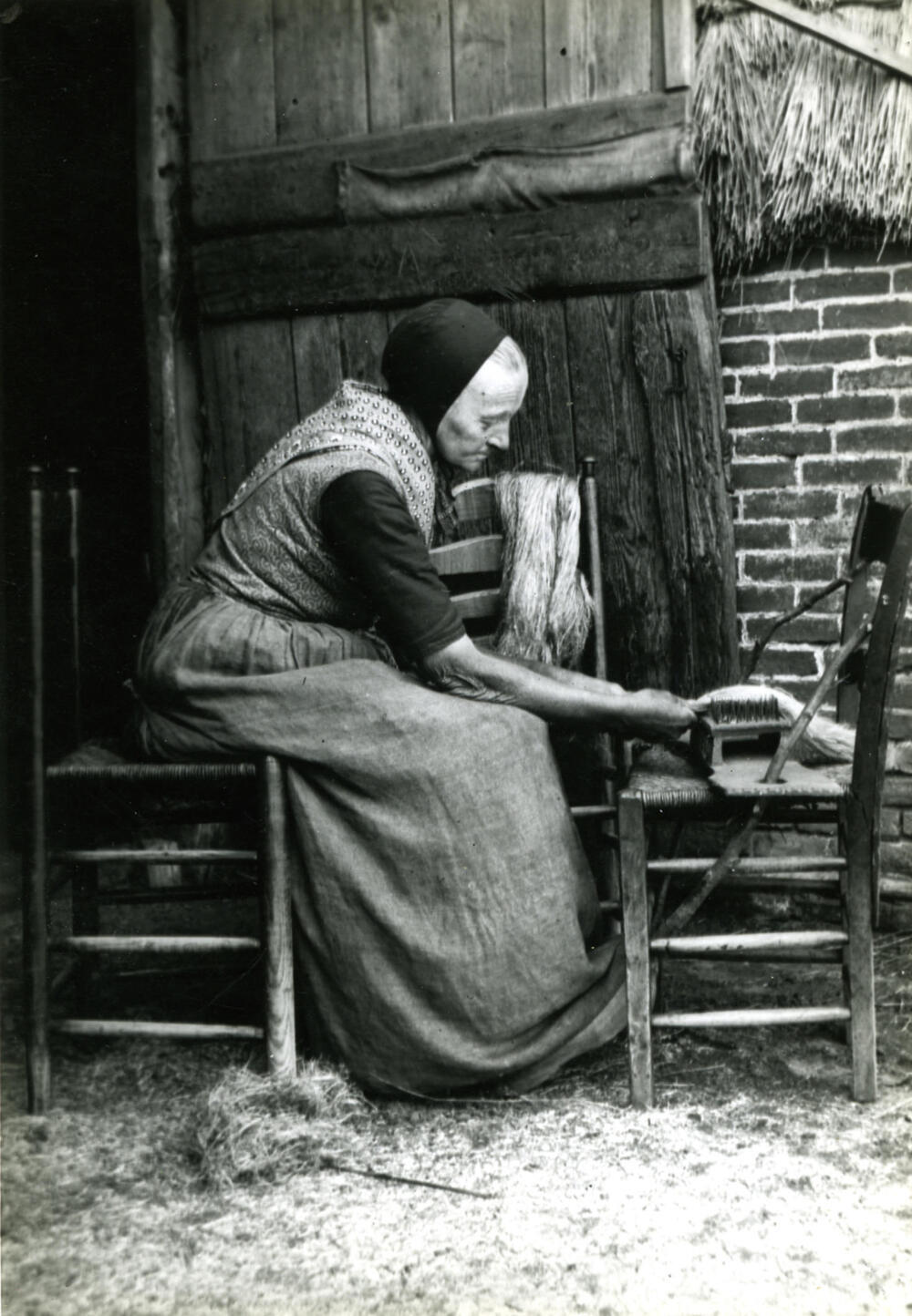 Hekelen van vlas, Den Ham, 1899