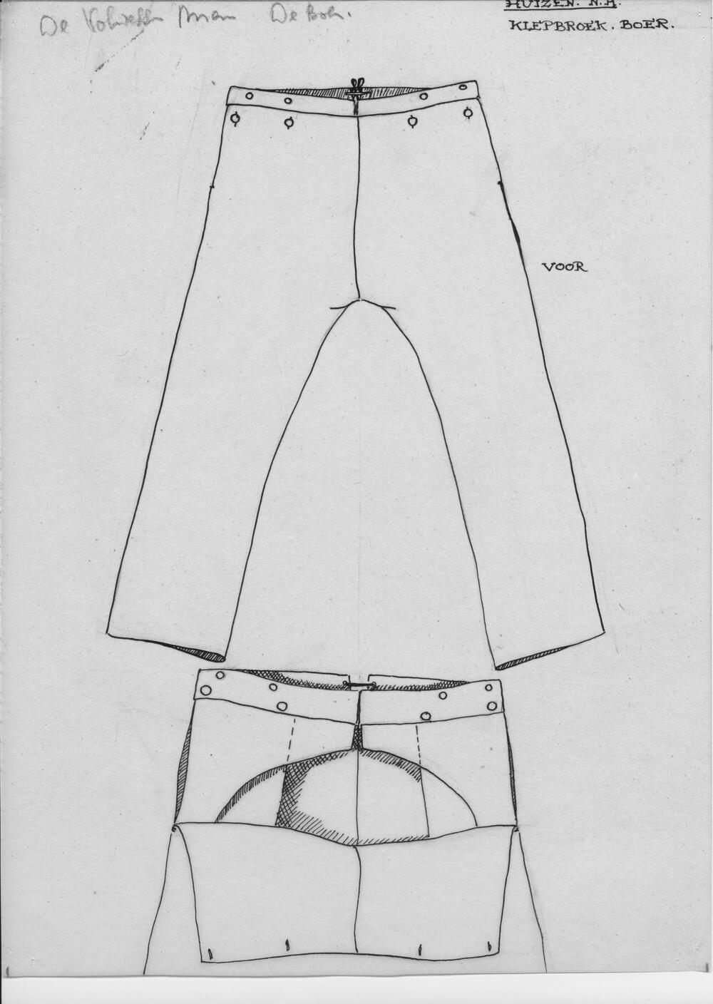 Tekening van een boerenklepbroek, Huizen