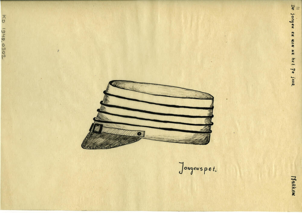 Tekening van een pet, Marken