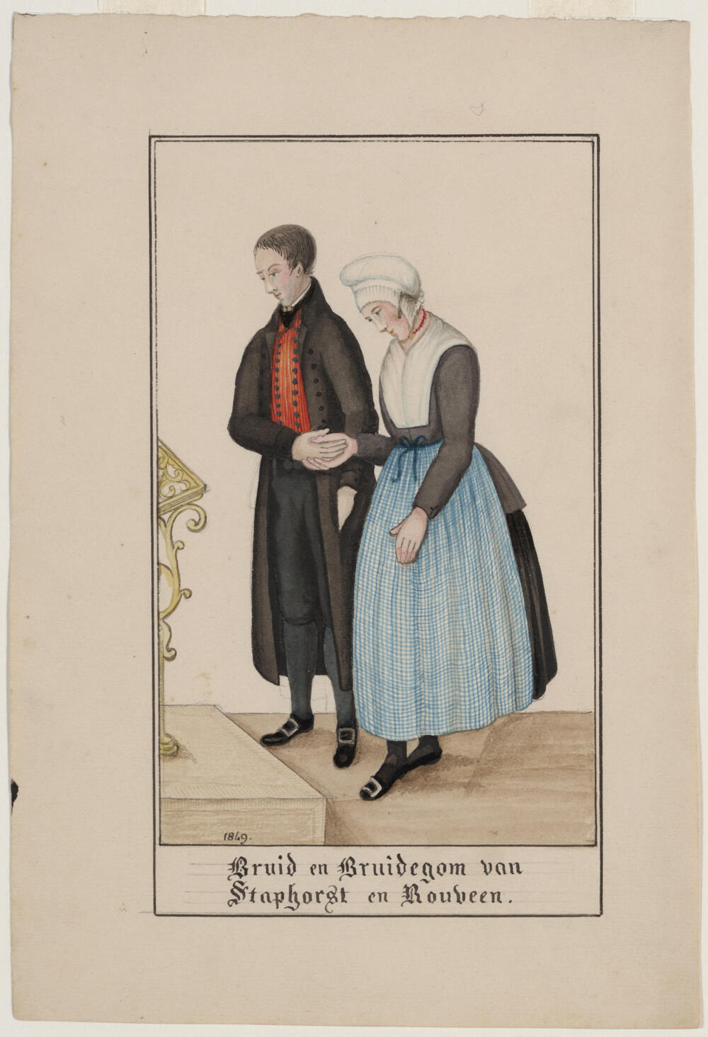 Bruidspaar uit Staphorst of Rouveen, 1849