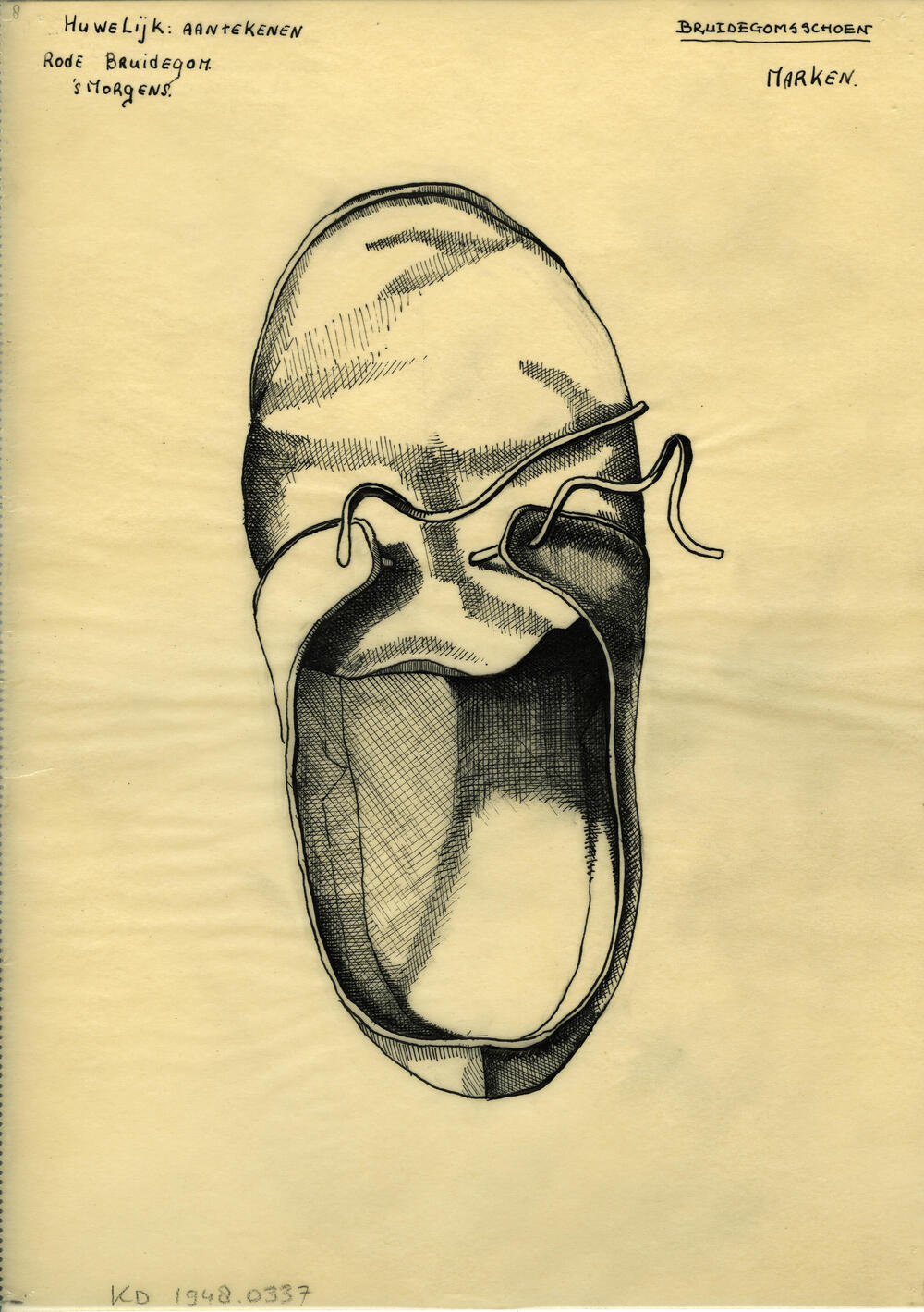 Tekening van een bruidegomsschoen, Marken