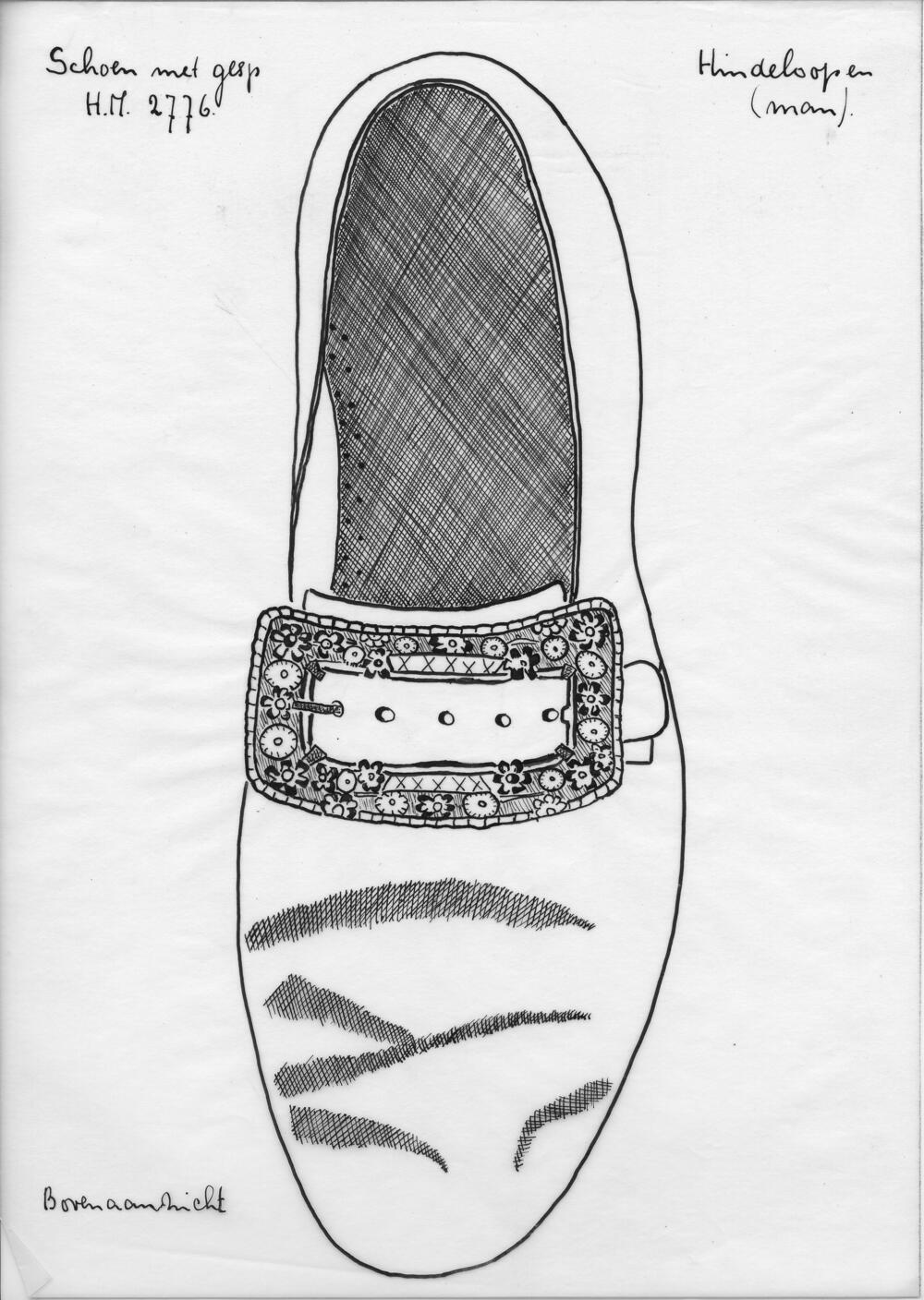 Tekening van een schoen met gesp, Hindeloopen