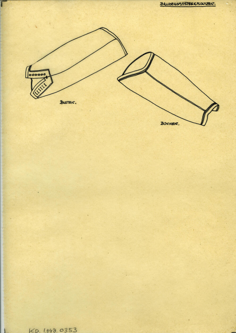Tekening van bruidegomssteekmouwen, Marken