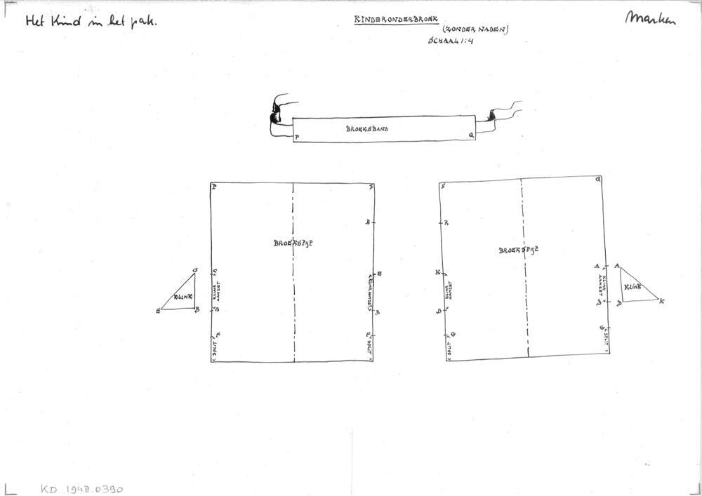Patroontekening van een kinderonderbroek, Marken