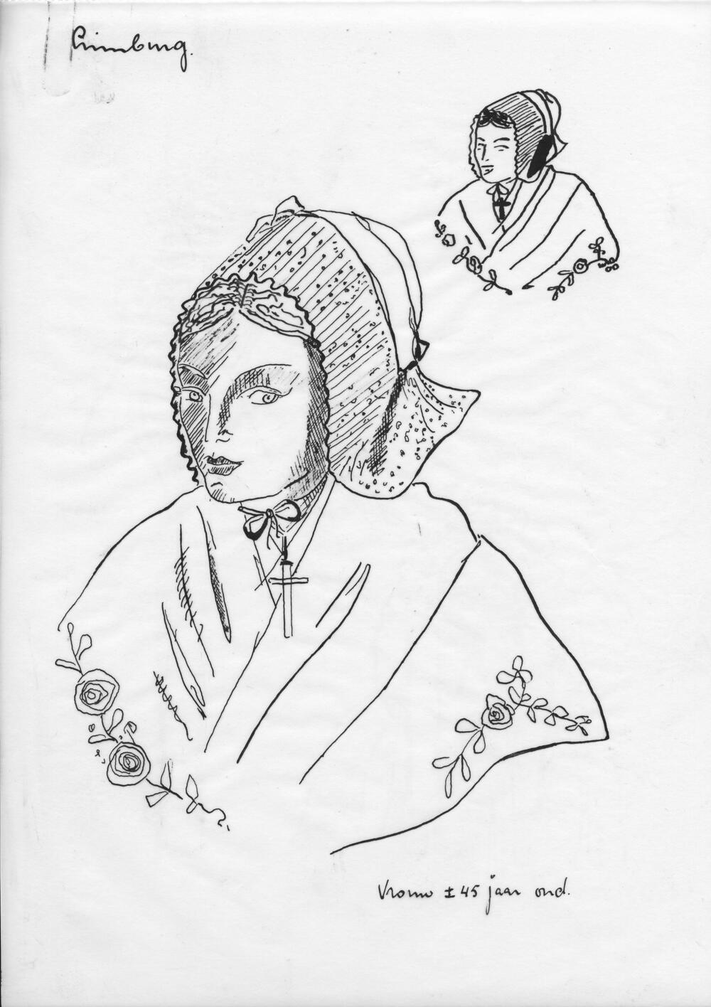 Tekening van een vrouw uit Limburg