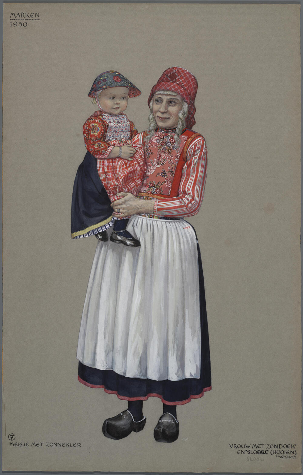 Meisje en vrouw in dracht, Marken 1930