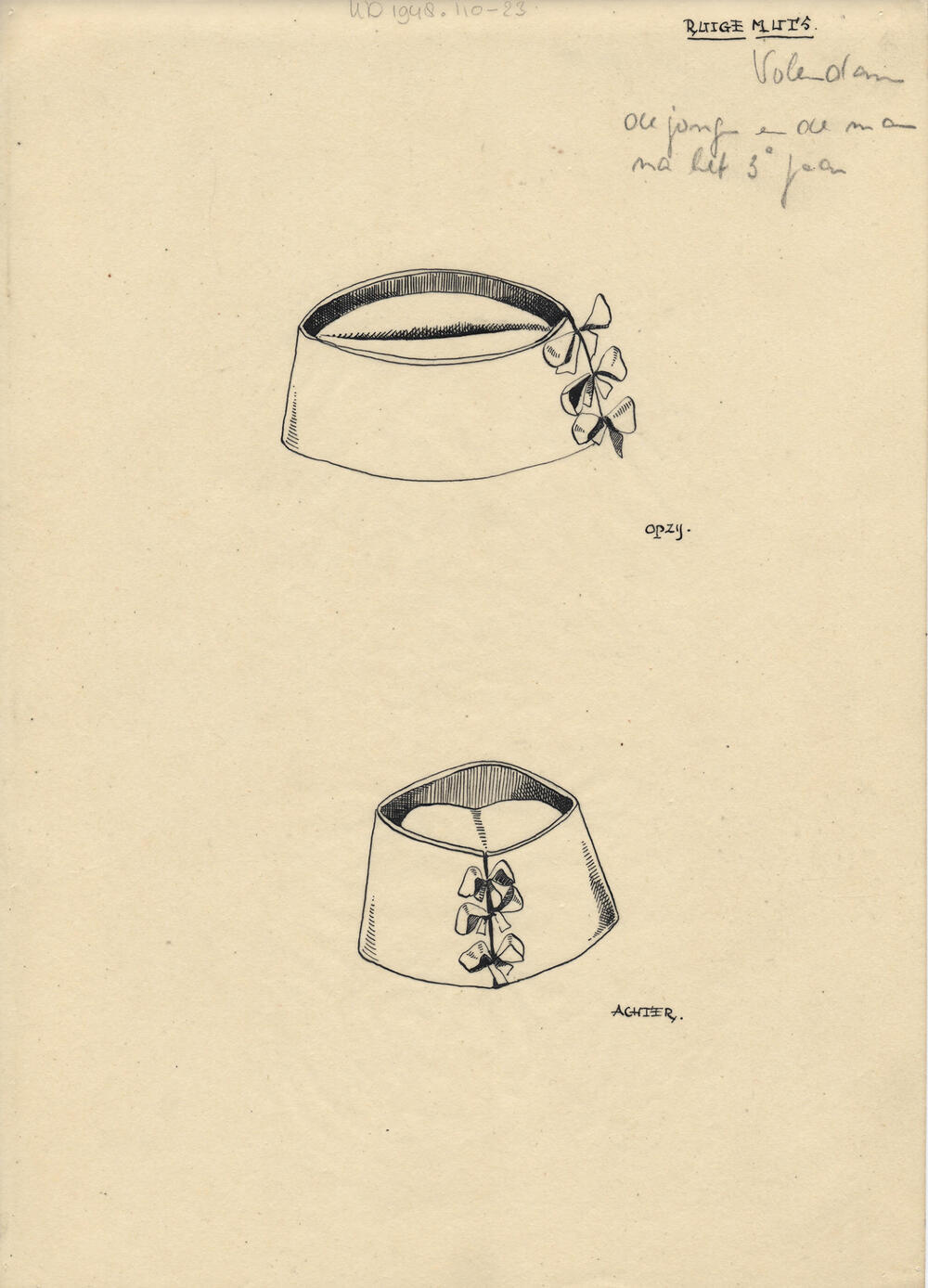 Tekening van een 'ruige muts', Volendam