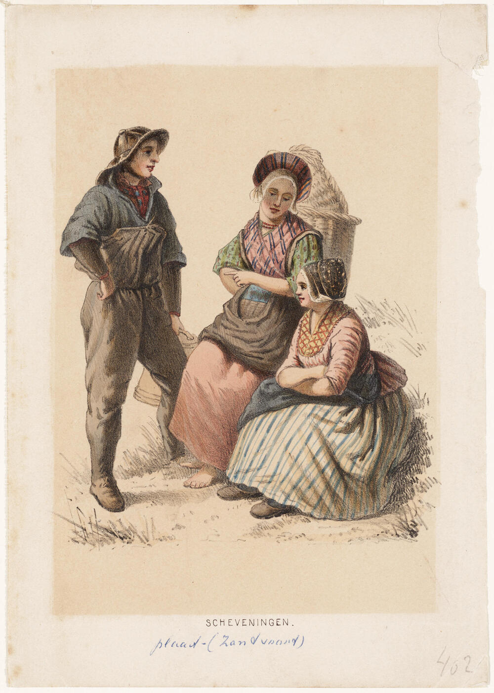 Visser en twee vrouwen op het strand, Zandvoort