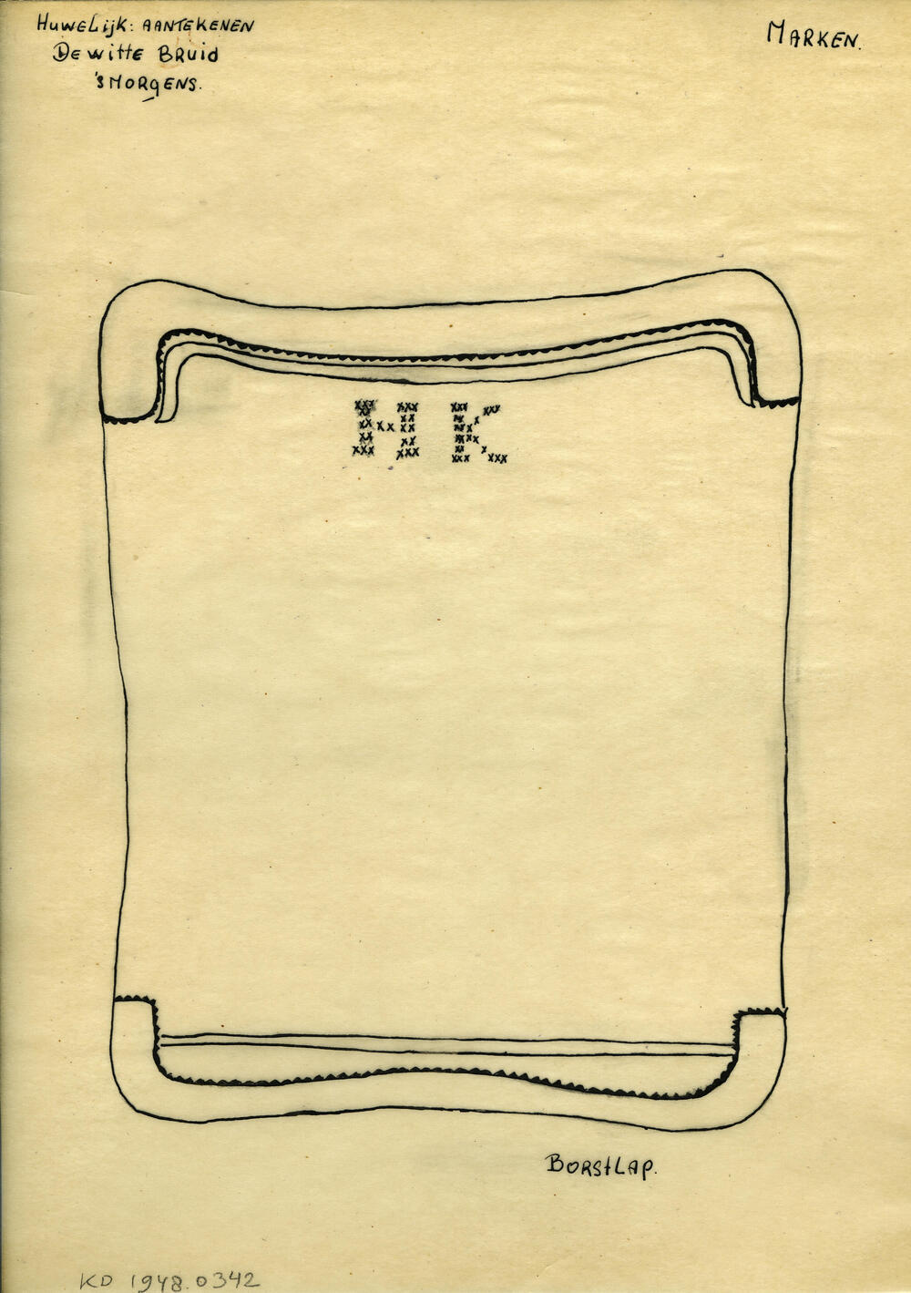 Tekening van een borstlap, Marken
