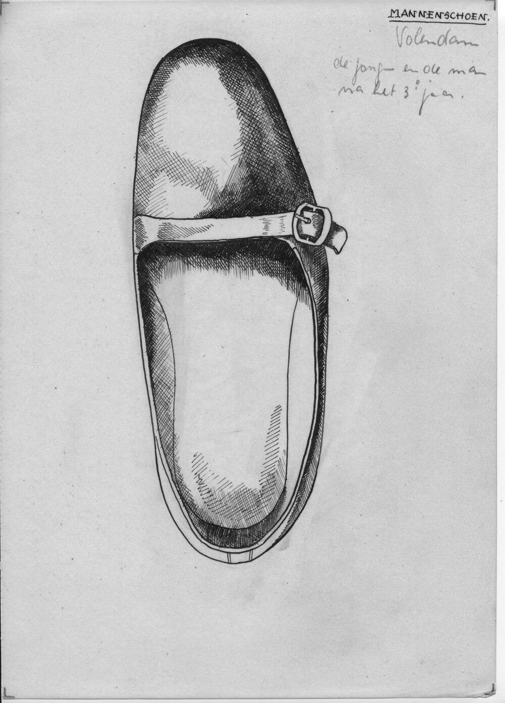 Tekening van een mannenschoen, Volendam