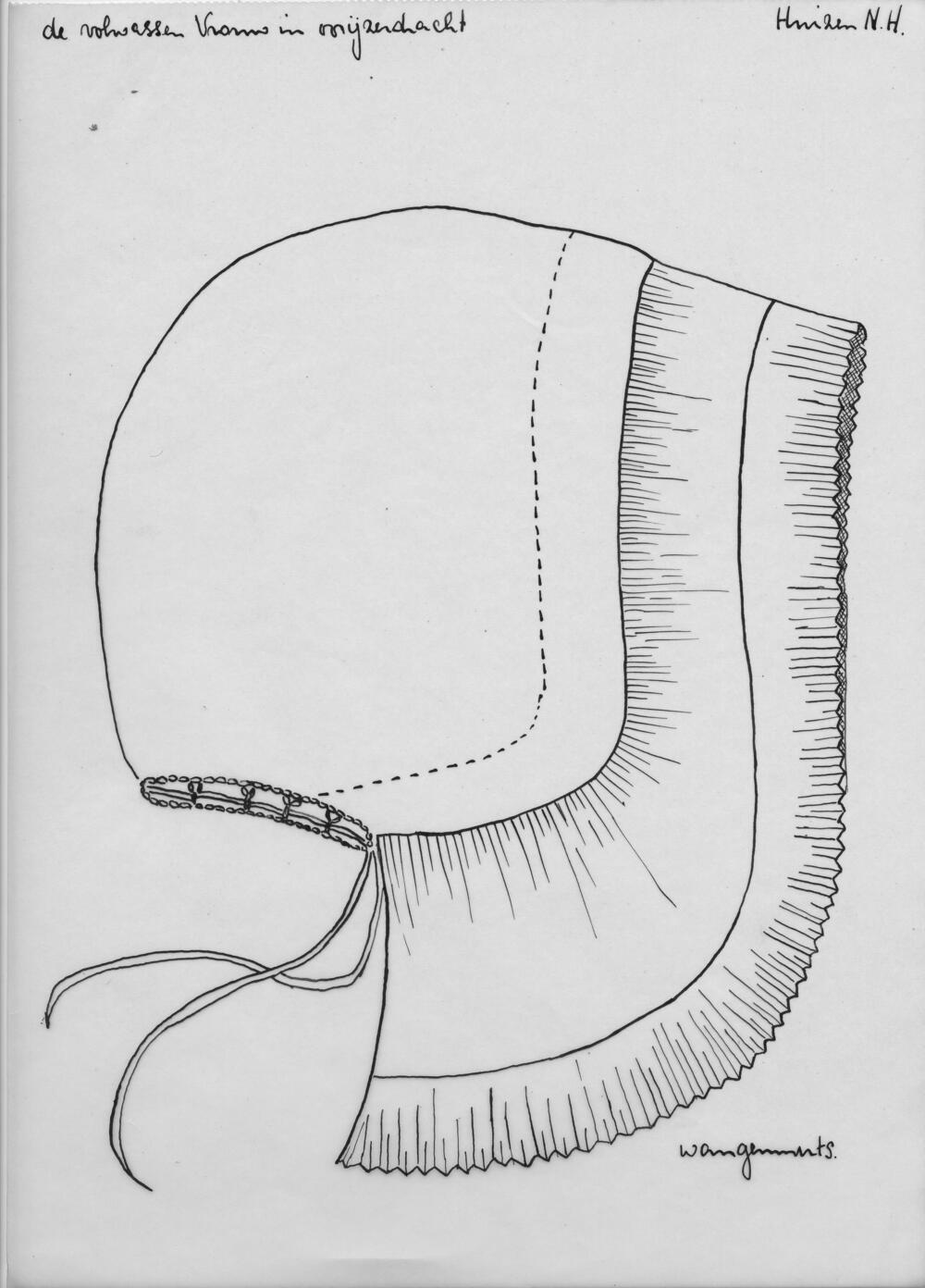 Tekening van een wangenmuts, Huizen