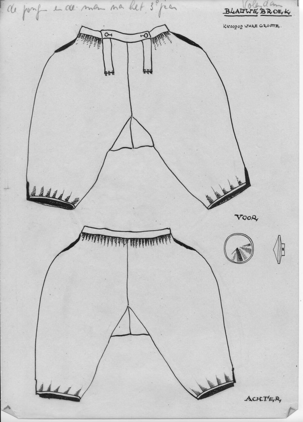 Tekening van een blauwe broek, Volendam