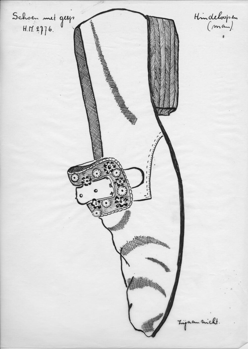 Tekening van schoen met gesp, Hindeloopen